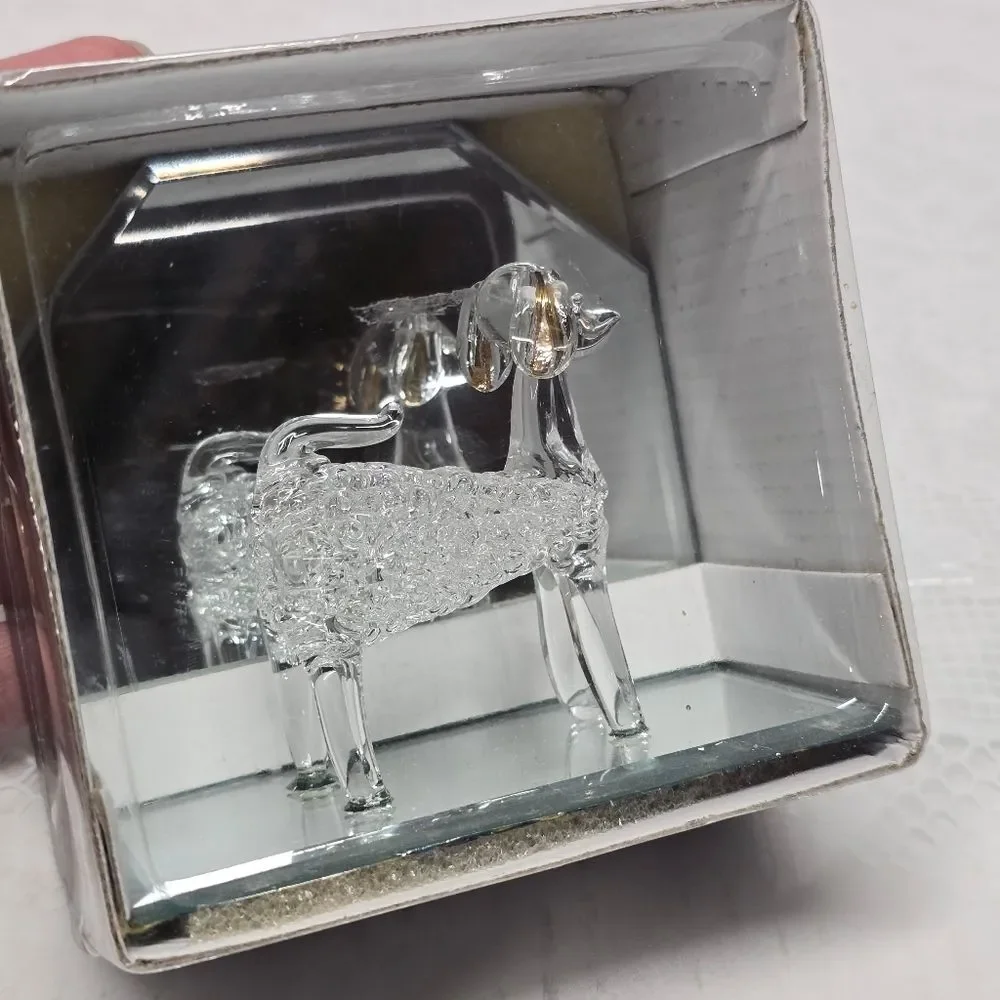 Spun Glass Poodle Dog Figurine On Mirror Stand NEW